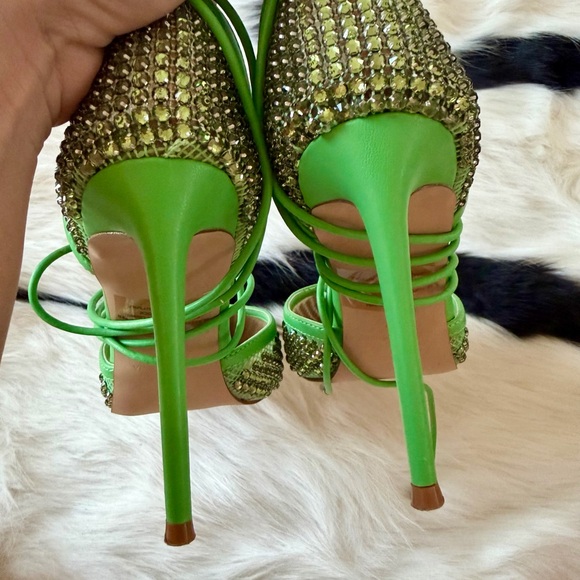 Steve Madden Vanity Green Rhinestone Lace-Up Heels Size 8 - Picture 8 of 9